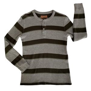 Red Camel Shirt Thermal Henley Waffle Weave Long Sleeves Striped Gray Boys M